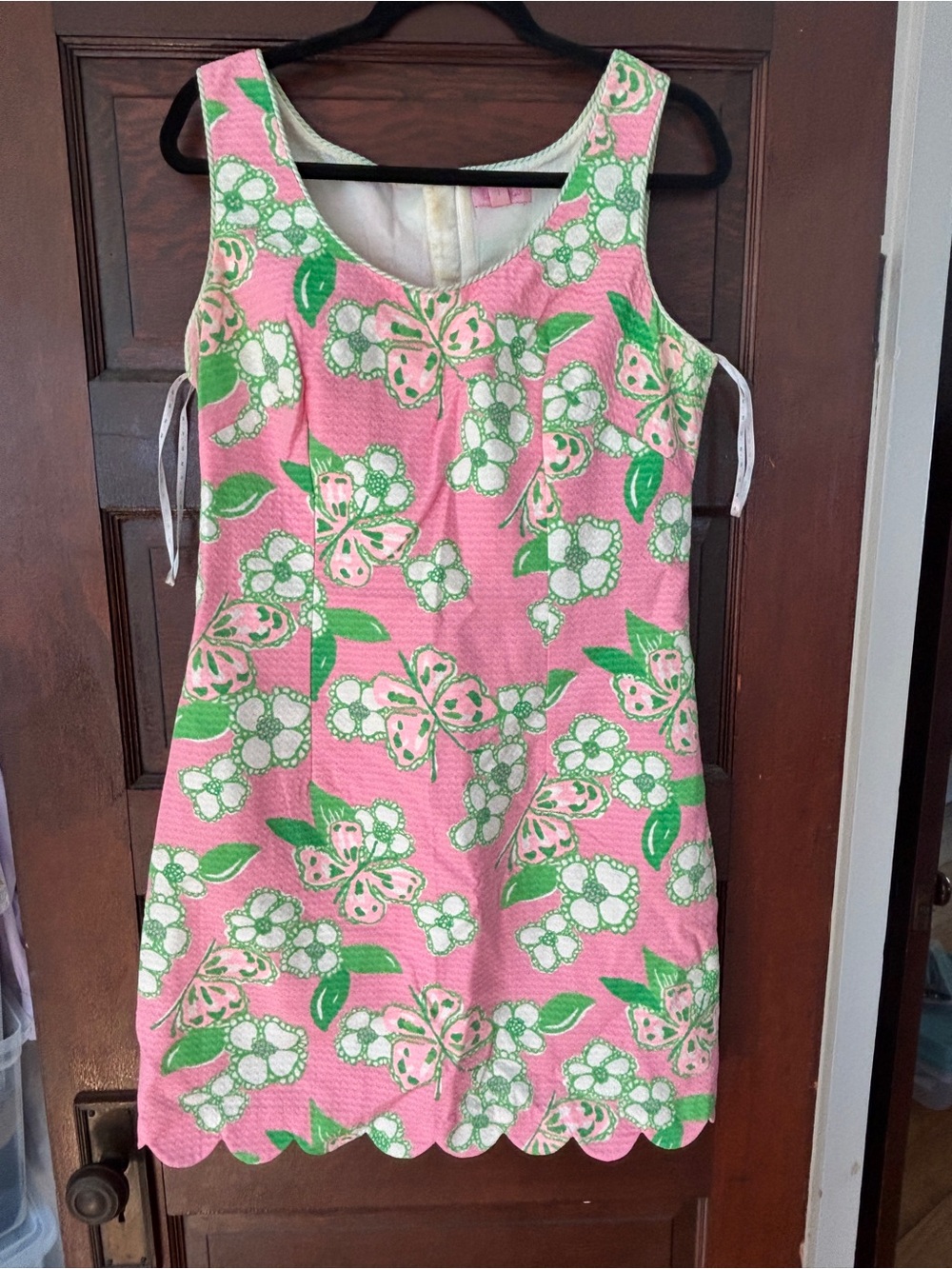 Lilly Pulitzer Pink Floral Mini Dress with Green Leaves